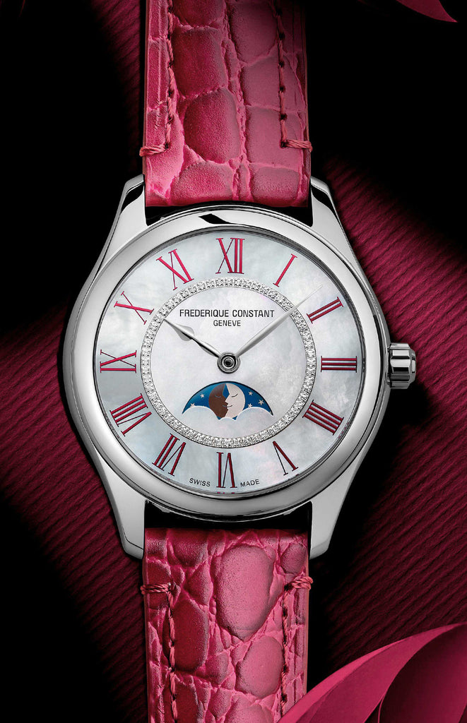 FREDERIQUE CONSTANT CLASSICS ELEGANCE LUNA MOONPHASE MOP ON RED LEATHER STRAP