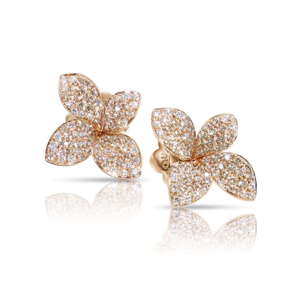 Pasquale Bruni Petit Garden Earrings in 18k Rose Gold with Diamonds, Medium Flower.