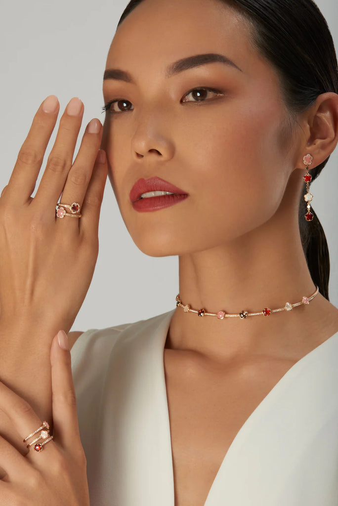 Pasquale Bruni Figlia dei Fiori 18k RG Earrings with Moonstone, Carnelian, Garnet, Pink Chalcedony
