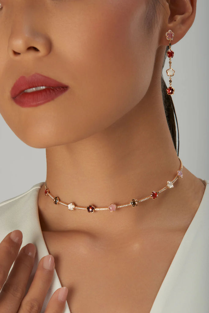 Pasquale Bruni Figlia dei Fiori 18k RG Earrings with Moonstone, Carnelian, Garnet, Pink Chalcedony