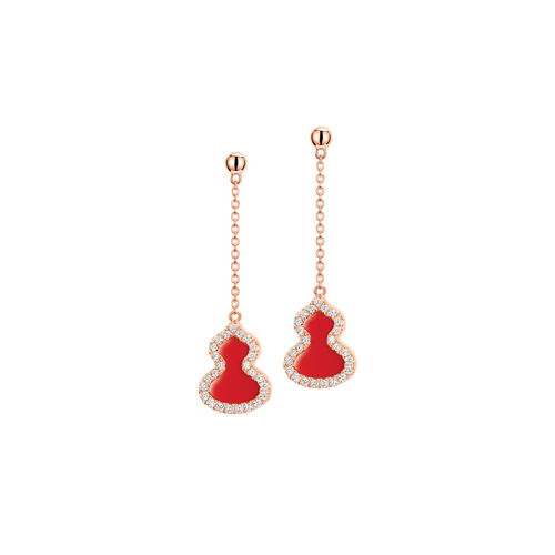 Qeelin Petite Wulu earrings in 18K rose gold with diamonds and red agate