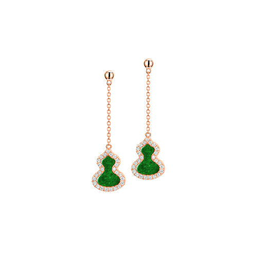 Qeelin Petite Wulu earrings in 18K rose gold with diamonds and jade