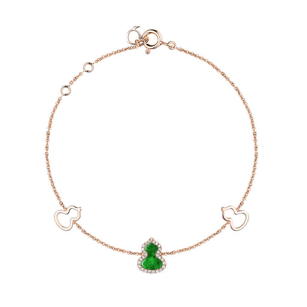 Qeelin Petite Wulu bracelet in 18K rose gold with diamonds and jade