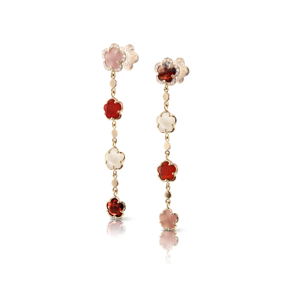 Pasquale Bruni Figlia dei Fiori 18k RG Earrings with Moonstone, Carnelian, Garnet, Pink Chalcedony