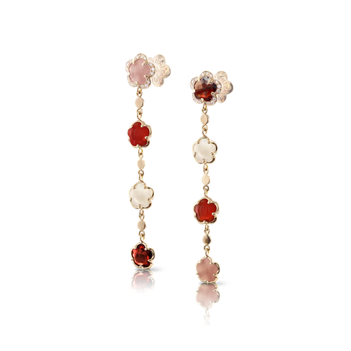 Pasquale Bruni Figlia dei Fiori 18k RG Earrings with Moonstone, Carnelian, Garnet, Pink Chalcedony