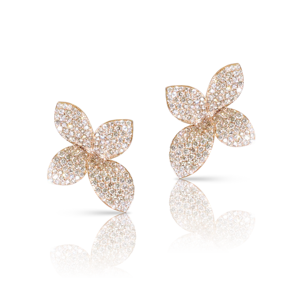 Pasquale Bruni Giardini Segreti Small Flower Earrings in 18k Rose Gold with Diamonds