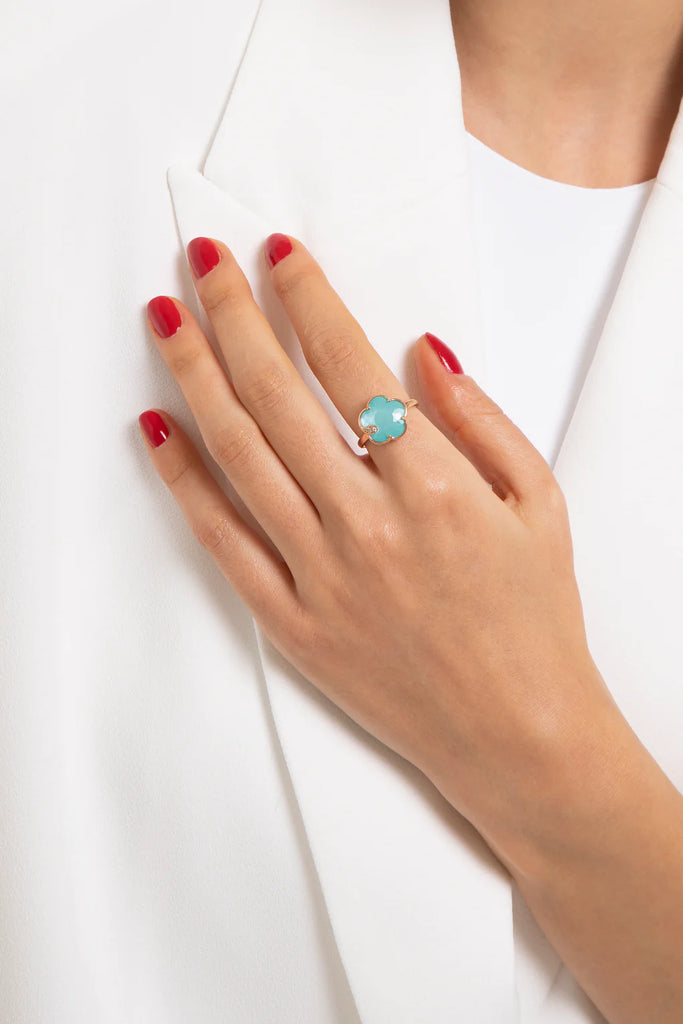 Pasquale Bruni Petit Joli Ring in 18k Rose Gold with Sea Moon gem and Diamonds.
