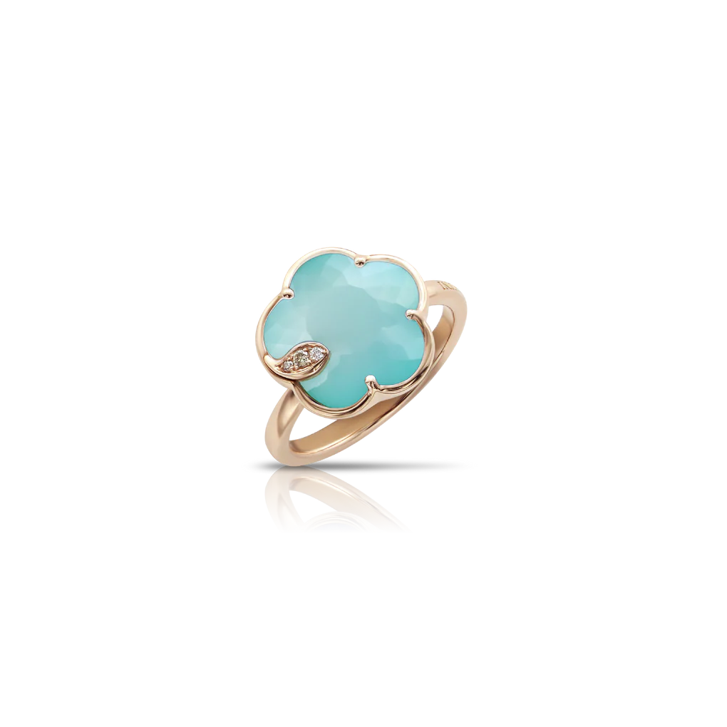Pasquale Bruni Petit Joli Ring in 18k Rose Gold with Sea Moon gem and Diamonds.