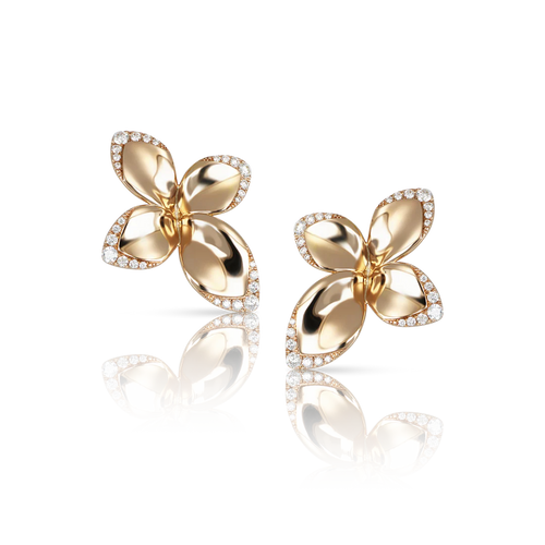 Pasquale Bruni Giardini Segreti Small Flower Earrings in 18k Rose Gold with White Diamonds.