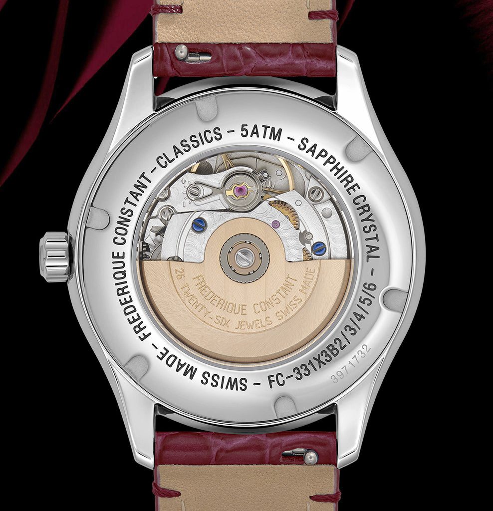 FREDERIQUE CONSTANT CLASSICS ELEGANCE LUNA MOONPHASE MOP ON RED LEATHER STRAP