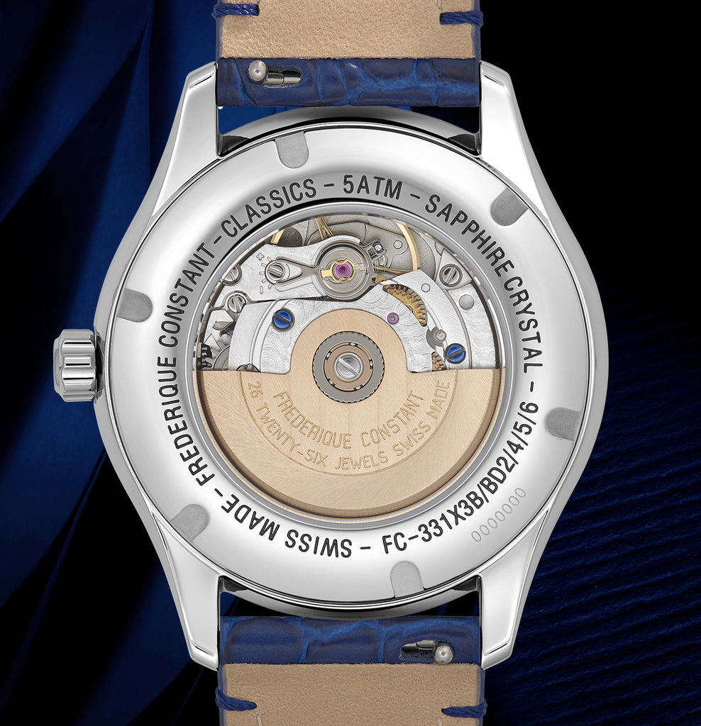FREDERIQUE CONSTANT CLASSICS ELEGANCE LUNA MOONPHASE MOP ON BLUE LEATHER STRAP