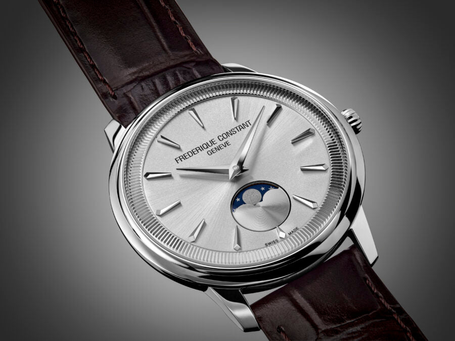 FREDERIQUE CONSTANT CLASSICS MONETA MOONPHASE SILVER DIAL ON LEATHER STRAP