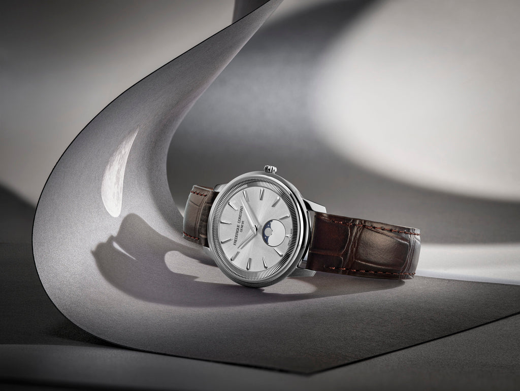 FREDERIQUE CONSTANT CLASSICS MONETA MOONPHASE SILVER DIAL ON LEATHER STRAP