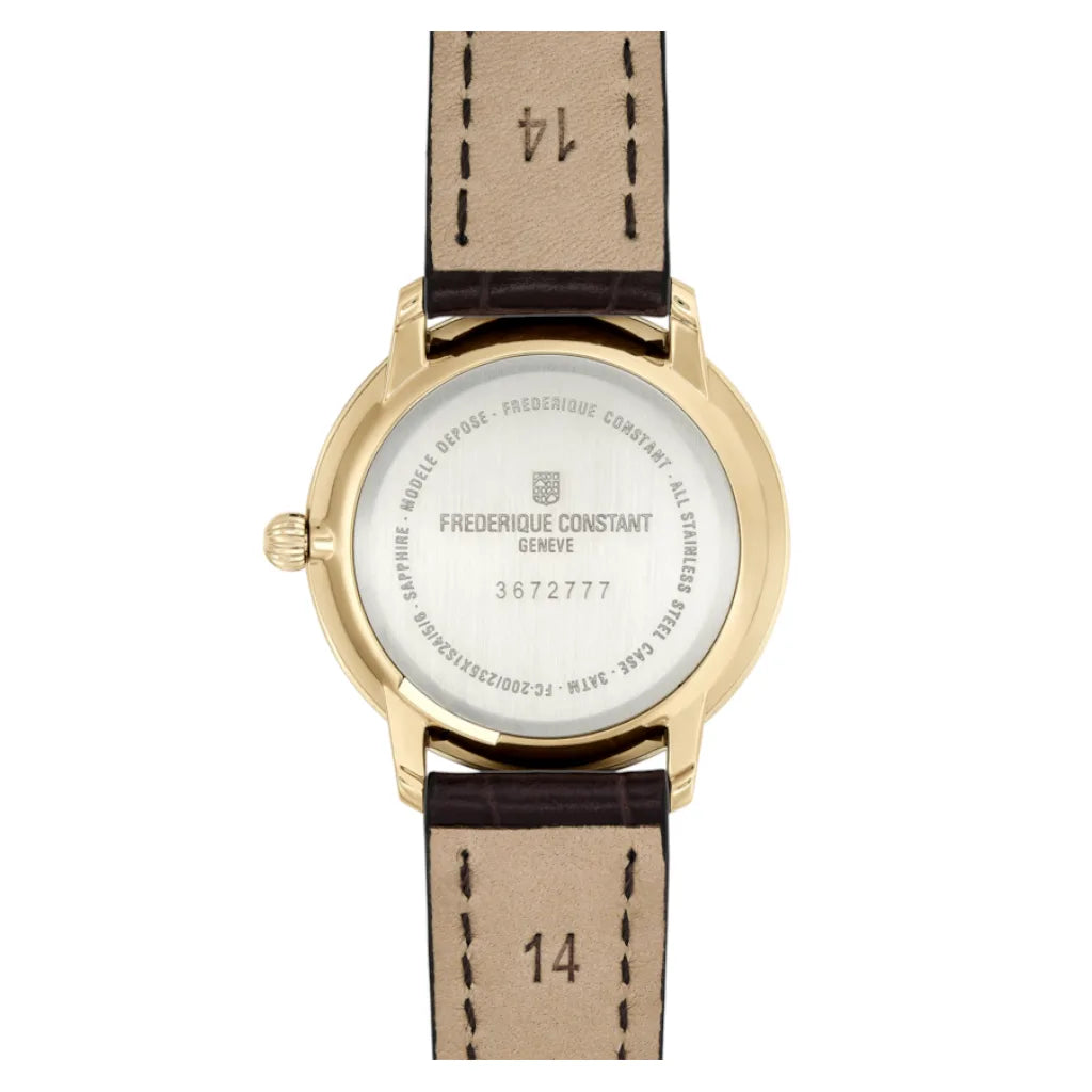 Frederique Constant Classics Slimline Quartz Silver Dial YG Plated on Leather