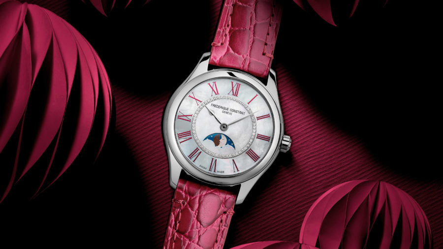 FREDERIQUE CONSTANT CLASSICS ELEGANCE LUNA MOONPHASE MOP ON RED LEATHER STRAP