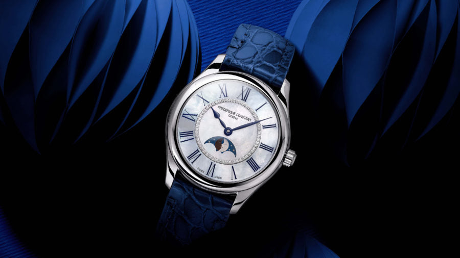 FREDERIQUE CONSTANT CLASSICS ELEGANCE LUNA MOONPHASE MOP ON BLUE LEATHER STRAP