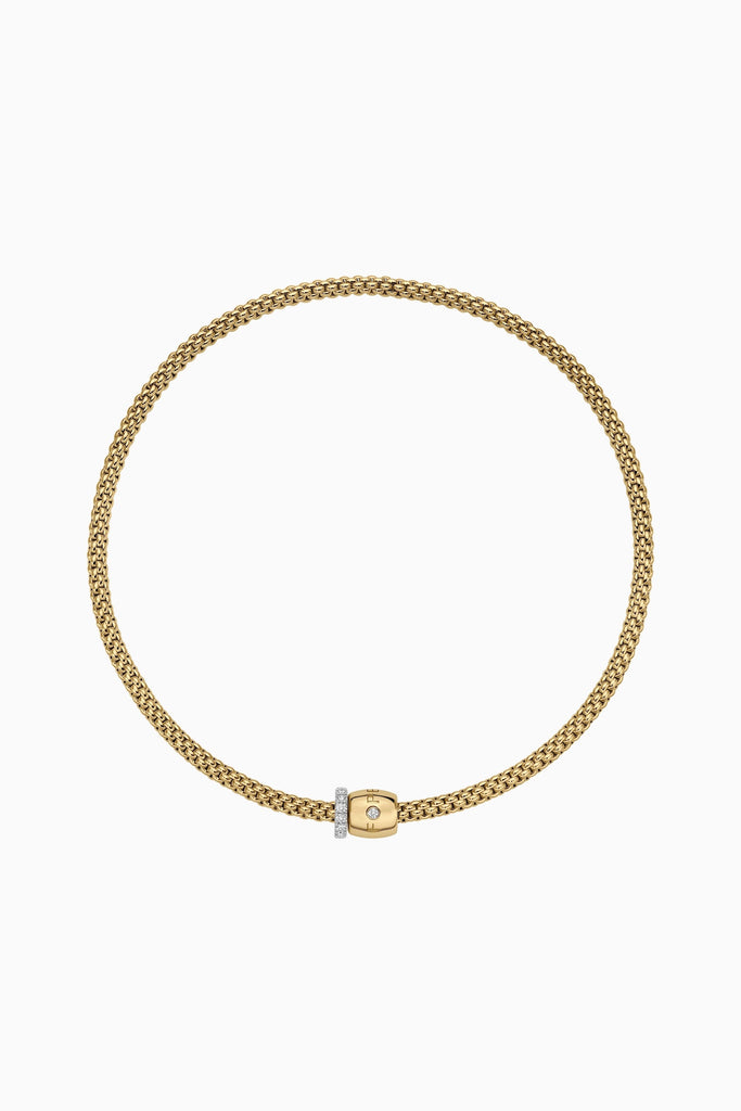 Fope Solo 18k Yellow Gold Necklace with ornamental clasp and diamond pave