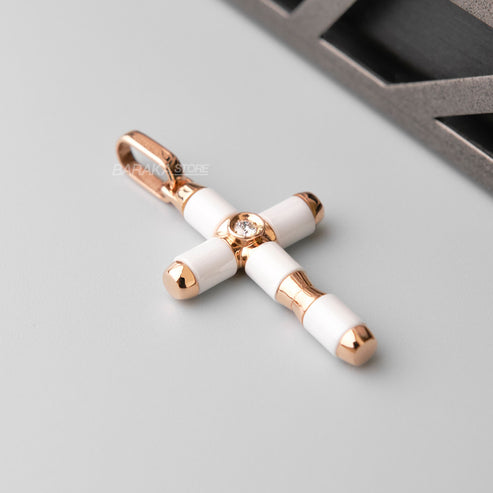 Baraka Snake Cross Pendant -White Cermaic/ RG/ White Diamond