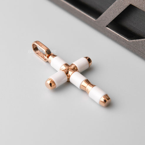 Baraka Snake Cross Pendant -White Cermaic/ RG/ White Diamond