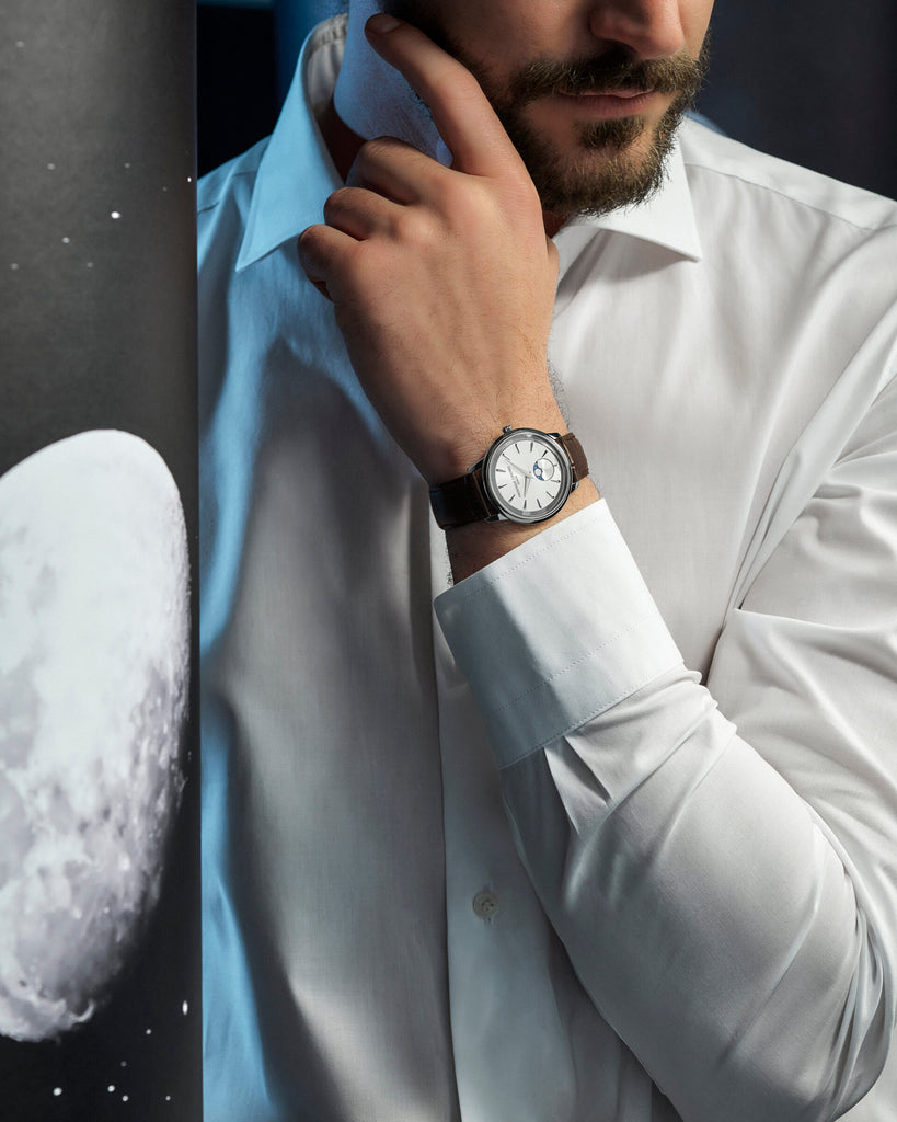 FREDERIQUE CONSTANT CLASSICS MONETA MOONPHASE SILVER DIAL ON LEATHER STRAP