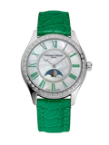 FREDERIQUE CONSTANT CLASSICS ELEGANCE LUNA FULL DIAMOND MOONPHASE ON GREEN LEATHER STRAP