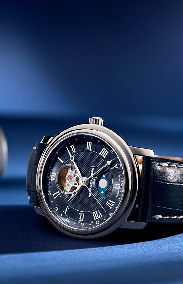 CLASSICS HEART BEAT MOONPHASE DATE BLUE DIAL ON BLUE LEATHER STRAP