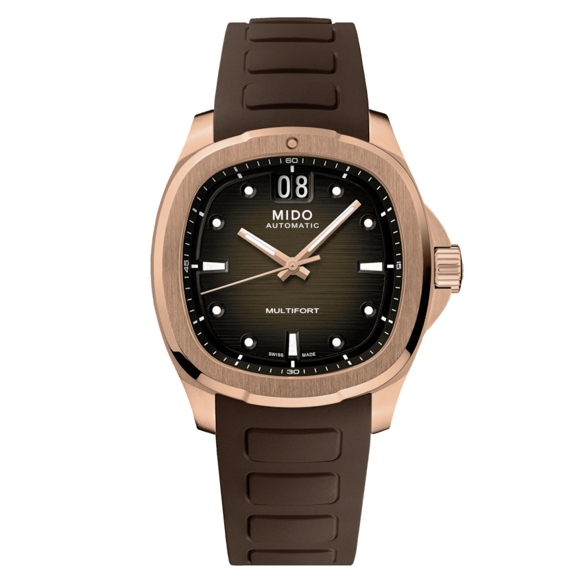 MIDO MULTIFORT TV BIG DATE RG PVD ON BROWN RUBBER