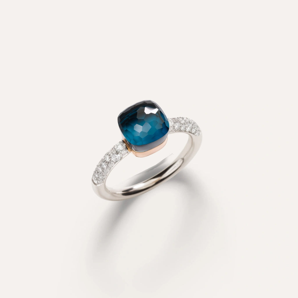 Pomellato Nudo Petit Ring -London Blue Topaz & Turquoise with Diamond Pave