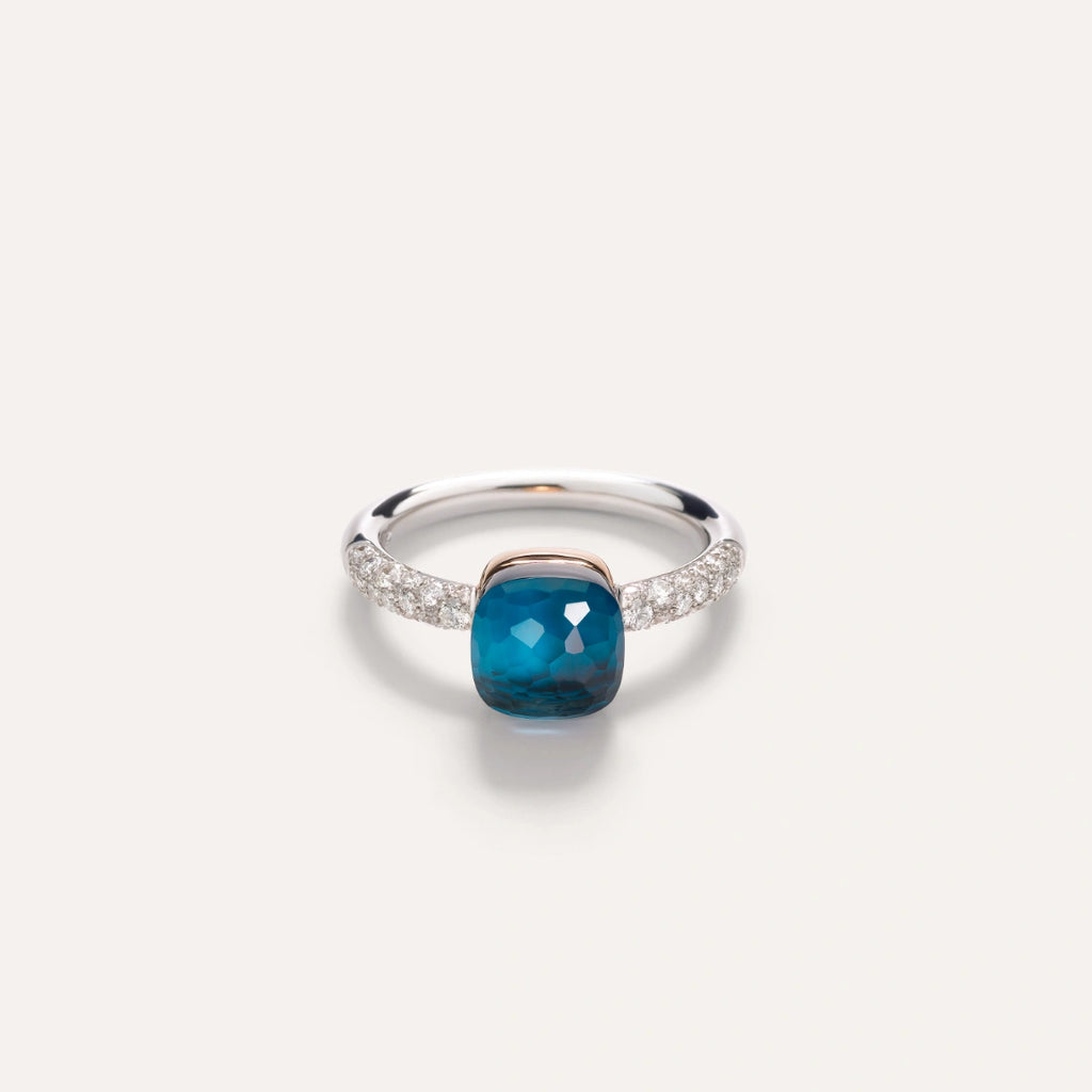 Pomellato Nudo Petit Ring -London Blue Topaz & Turquoise with Diamond Pave