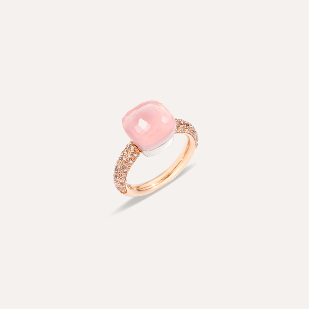 Pomellato Nudo Classic Ring -Rose Quartz & Chalcedony with brown diamonds
