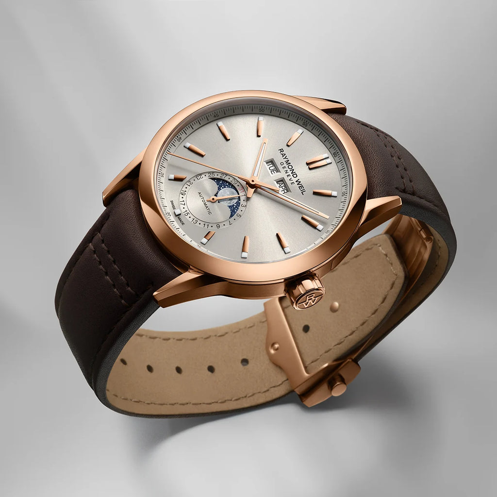 Raymond Weil Freelancer Complete Calendar Dune Sunray Dial Watch RG PVD -Brown Leather Strap