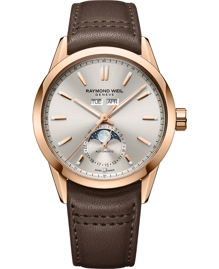 Raymond Weil Freelancer Complete Calendar Dune Sunray Dial Watch RG PVD -Brown Leather Strap