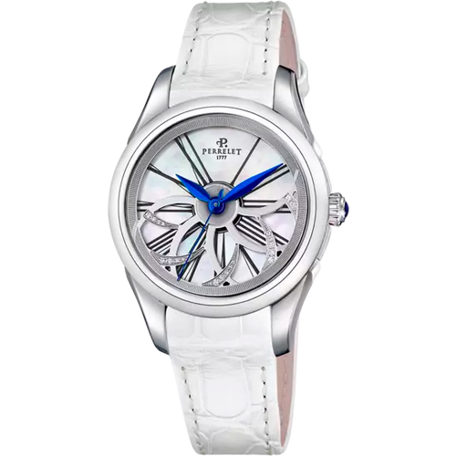 Perrelet Watch Diamond Flower White Dial -A2065/4 on Black Leather