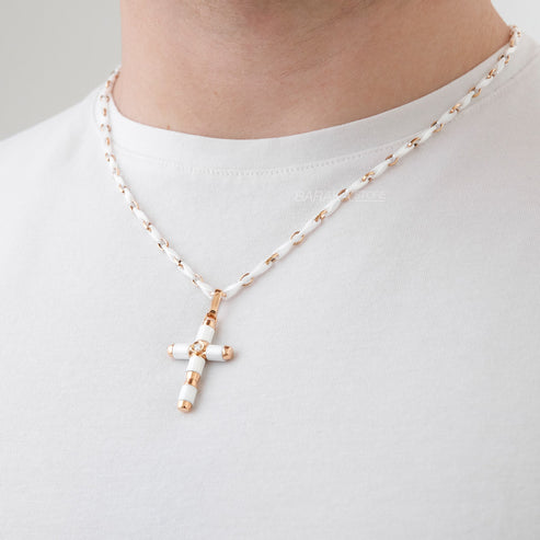 Baraka Cyborg Ceramic Chain Necklace -White Cermaic/ RG/ White Diamond