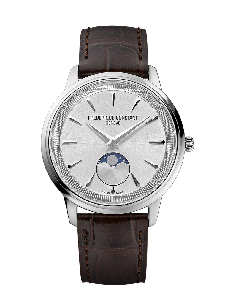 FREDERIQUE CONSTANT CLASSICS MONETA MOONPHASE SILVER DIAL ON LEATHER STRAP