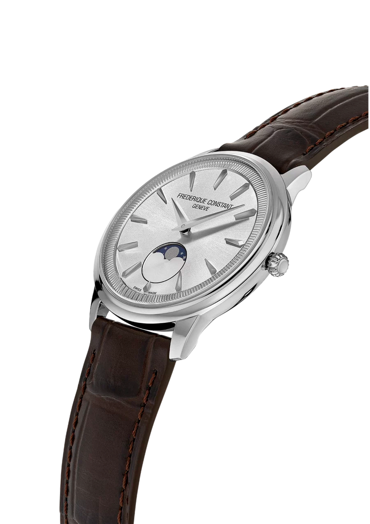 FREDERIQUE CONSTANT CLASSICS MONETA MOONPHASE SILVER DIAL ON LEATHER STRAP