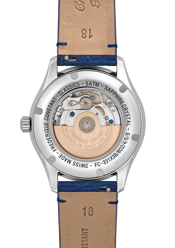 FREDERIQUE CONSTANT CLASSICS ELEGANCE LUNA MOONPHASE MOP ON BLUE LEATHER STRAP