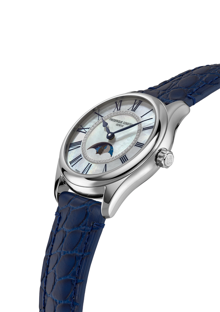 FREDERIQUE CONSTANT CLASSICS ELEGANCE LUNA MOONPHASE MOP ON BLUE LEATHER STRAP