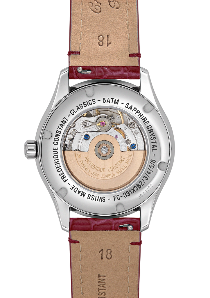 FREDERIQUE CONSTANT CLASSICS ELEGANCE LUNA MOONPHASE MOP ON RED LEATHER STRAP