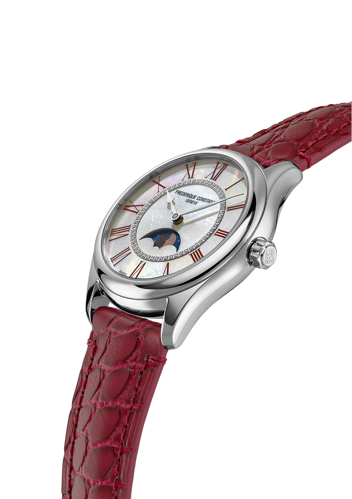 FREDERIQUE CONSTANT CLASSICS ELEGANCE LUNA MOONPHASE MOP ON RED LEATHER STRAP
