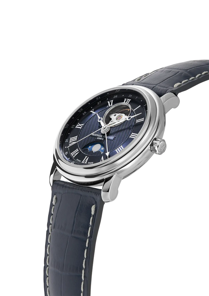 CLASSICS HEART BEAT MOONPHASE DATE BLUE DIAL ON BLUE LEATHER STRAP
