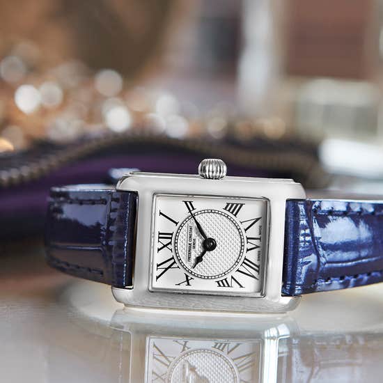 CLASSICS CARREE LADIES WHITE ON BLUE LEATHER STRAP