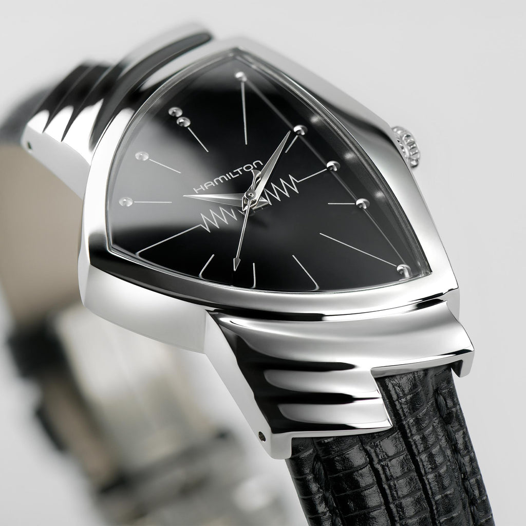Hamilton Ventura Black Quartz on Leather