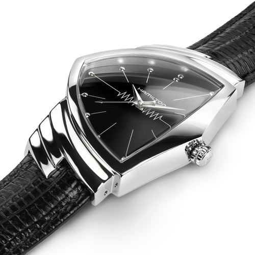 Hamilton Ventura Black Quartz on Leather