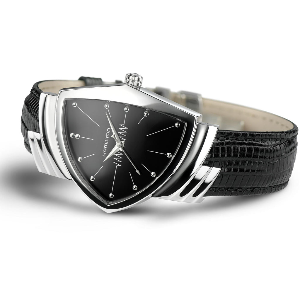Hamilton Ventura Black Quartz on Leather