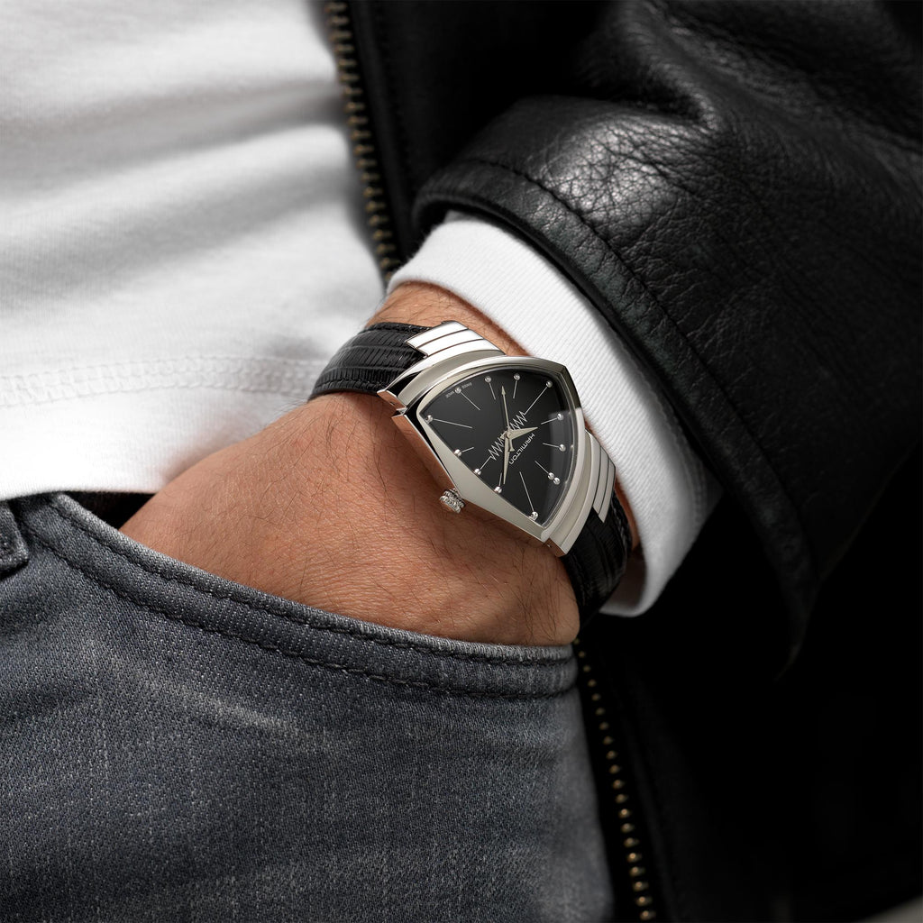 Hamilton Ventura Black Quartz on Leather