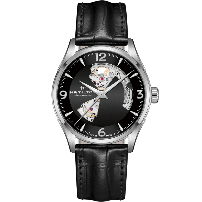 Hamilton Jazzmaster Open Heart Black Auto on Leather 42mm