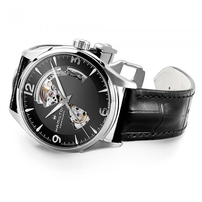 Hamilton Jazzmaster Open Heart Black Auto on Leather 42mm
