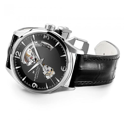 Hamilton Jazzmaster Open Heart Black Auto on Leather 42mm