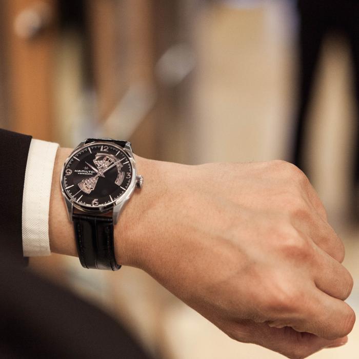 Hamilton Jazzmaster Open Heart Black Auto on Leather 42mm